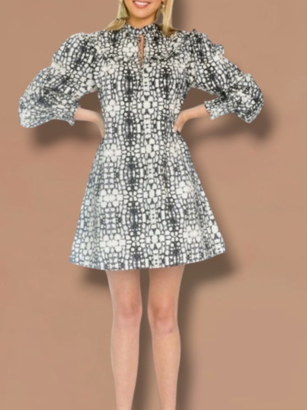 OLIVIA JAMES ELLA Dress Black Crock Print Size XS